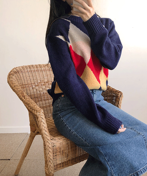 에버 아가일 라운드 루즈핏니트 - knit