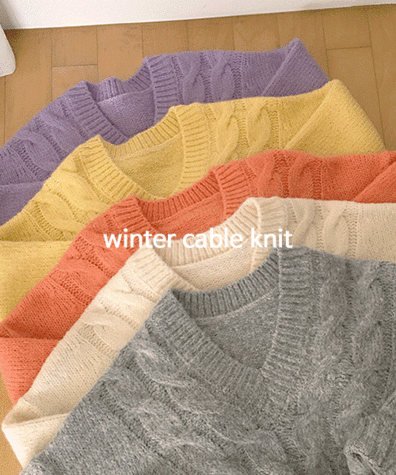 밀리 꽈배기 브이넥니트 - knit